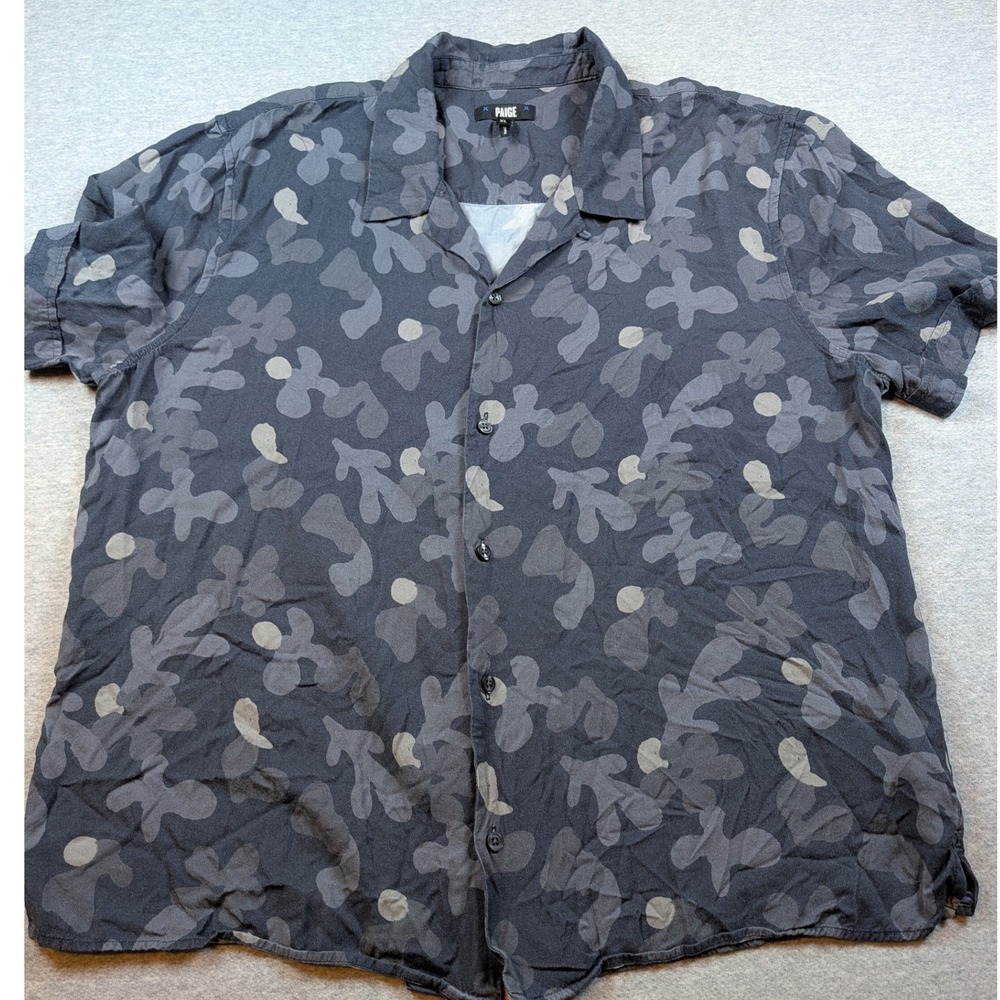 PAIGE Men Constellation Blue Abstract Floral Camo Rayon Shirt XL M824M62-B406